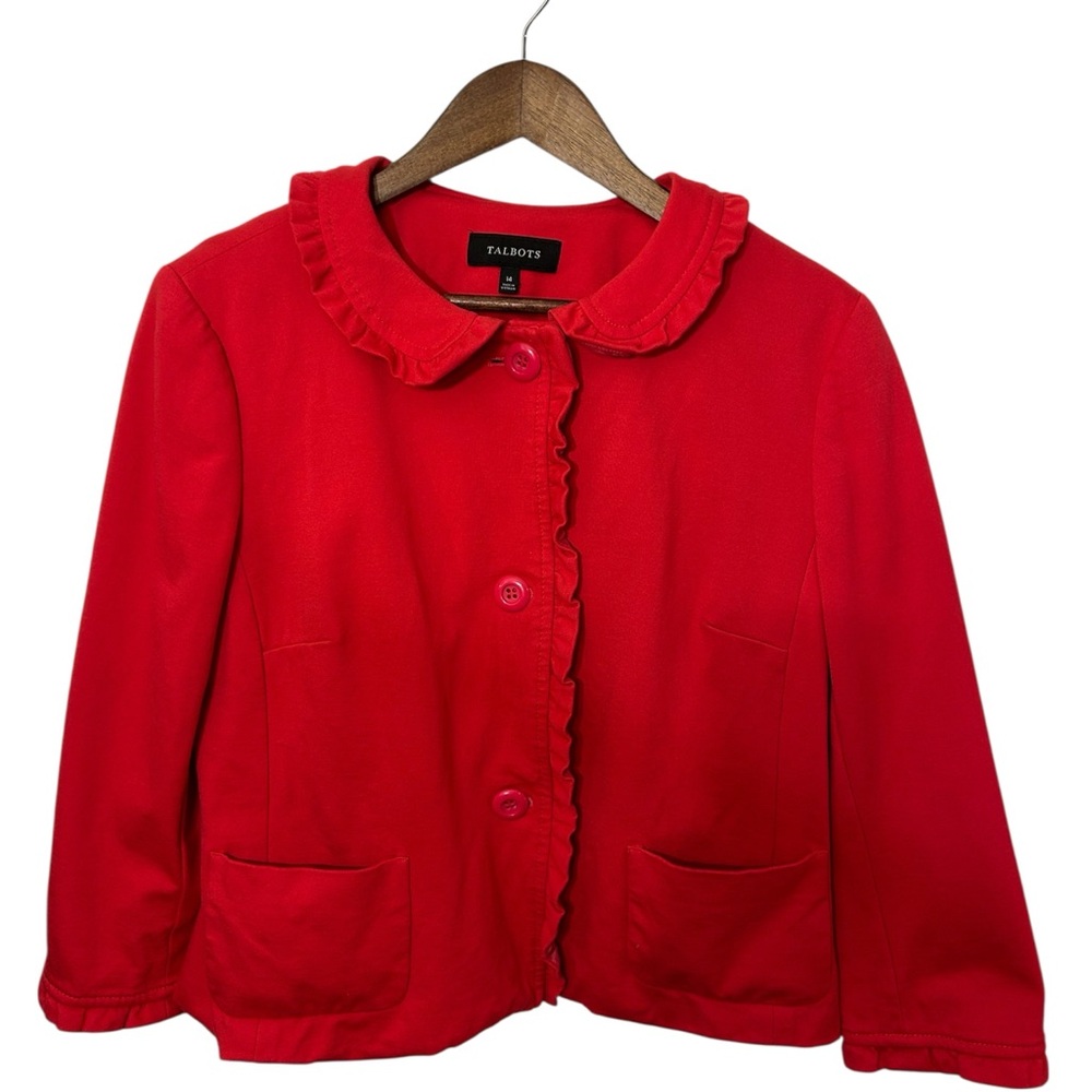 Talbots Red Ruffle-Trim Button Front Blazer Jacket - Picture 2 of 5